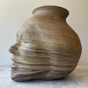 Large Face Vase Sculpture Head Ikebana Vessel Meditation with Drips, Marbled Agateware Wax Resist Dancer image 8