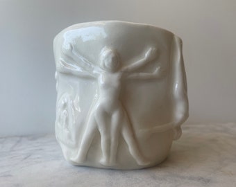 Bas relief cup porcelain pottery figure sculpture art ceramics vessel yunomi teacup mug Buddha bicycle goddess yogini