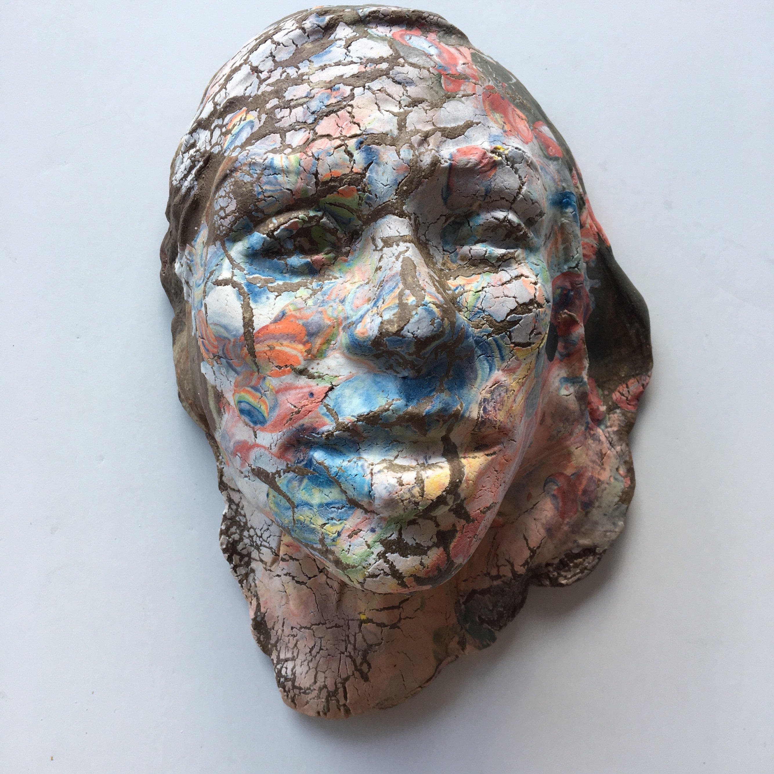 Sculpture Face Portrait Head Colored Porcelain Ceramic Wall Art Mask of a Woman