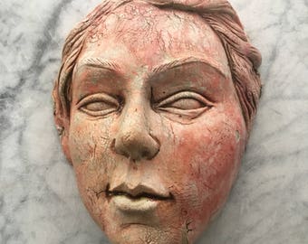 Ceramic Wall Art Mask of Venus Sculpture Face With Mud Crack Texture
