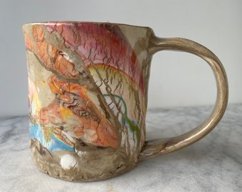 Wabi sabi mug cup teacup marbled colored porcelain on stoneware clay ceramic art pottery rustic earthy textured vessel