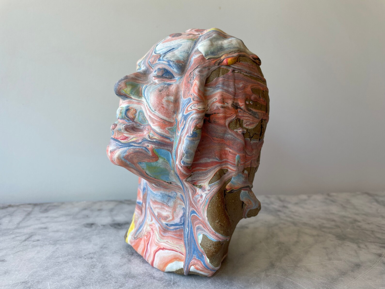 Ceramic Head Sculpture Portrait Bust of a Woman Marbled Fluid Etsy
