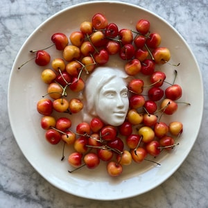 Face platter sculpture wall hanging portrait relief bowl figure art pottery plate bird bath head of woman halo