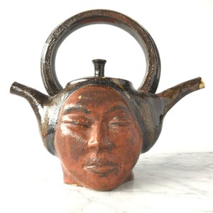 Teapot Face Sculpture, Ceramic Figure Art Janus Bust Serving Vessel Head, Double Spout Tea for Two with Strainer