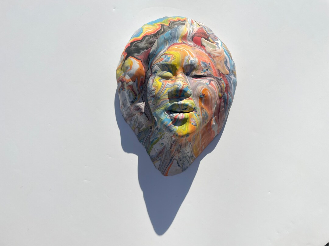 Ceramic Wall Art Mask of a Woman, Sculpture Face With Splash Marbled