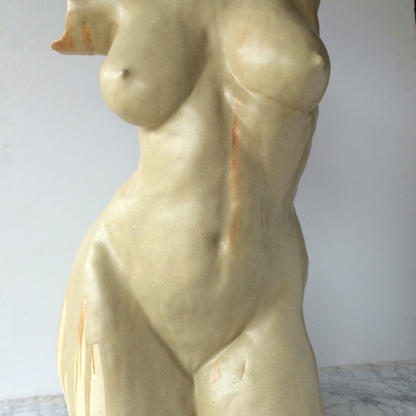 Ceramic Figure Sculpture, When It Rains, We Dance, Classical Nude Torso Indoor Outdoor