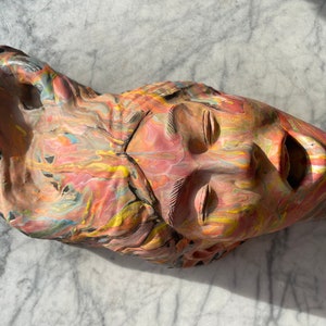 Mouth vase bust wall sculpture colorful marbled porcelain slip painting drips fluid art stoneware statue trophy head ceramic face pottery image 9