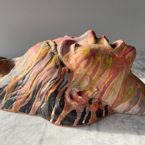 Mouth vase bust wall sculpture colorful marbled porcelain slip painting drips fluid art stoneware statue trophy head ceramic face pottery image 7