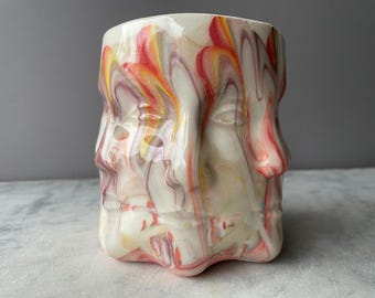 Tazza con 8 volti che lampeggiano, tazza in porcellana colorata arcobaleno marmorizzato, vaso con animazione Zoetrope