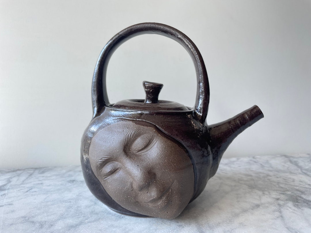 Teapot Face Sculpture Art Pottery Brown Stoneware Dream Vessel Etsy