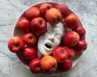 Ecstatic face sculpture wall hanging platter portrait open mouth fruit bowl figure art pottery plate bird bath