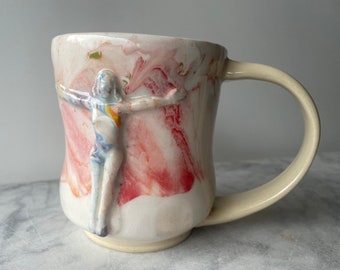 Nude mug handmade bas relief figure sculpture cup marbled colored porcelain ceramic art pottery vessel mature