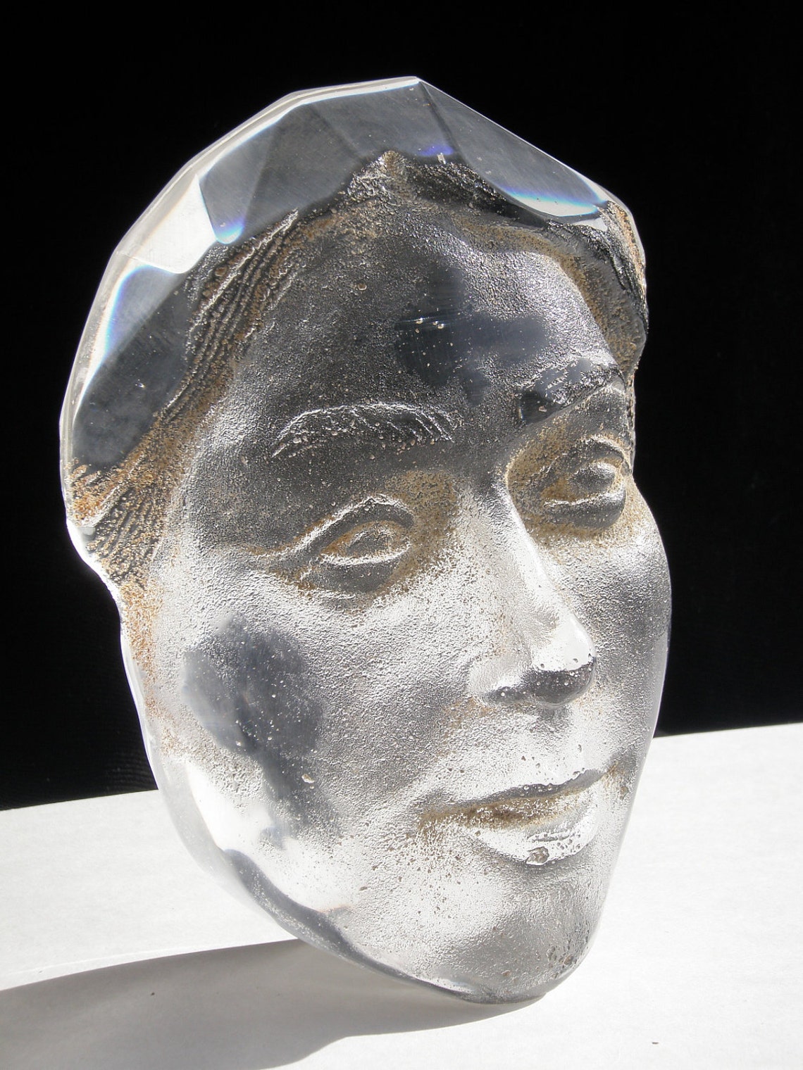 Cast Glass Art Head Prism Face Sculpture A Clear Mind Etsy