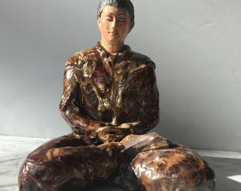 Buddha Statue, Ceramic Figure Sculpture in Meditation, Half Lotus Posture, Yoga Art