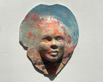 Ceramic Wall Art Sky Face Sculpture Portrait Head Colored Porcelain Clay Splash Painting Kintsugi