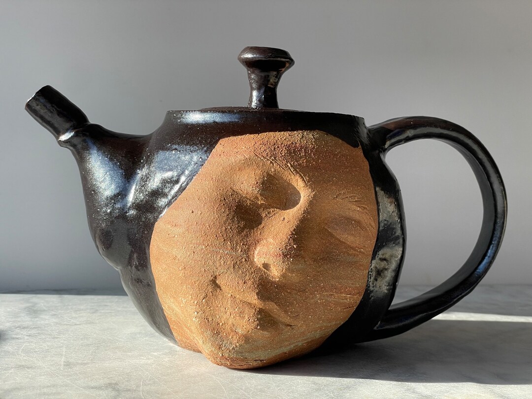 Teapot Face Sculpture Art Pottery Marbled Stoneware Agateware Dream
