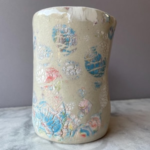 Marbled slab cup tumbler yunomi teacup colored porcelain clay ceramic art pottery rustic earthy textured vessel wabi sabi