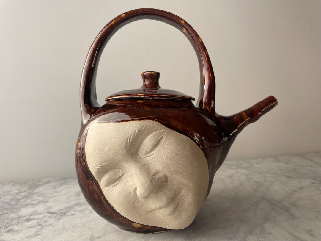 Teapot Face Sculpture Art Pottery Brown Stoneware Dream Vessel Etsy