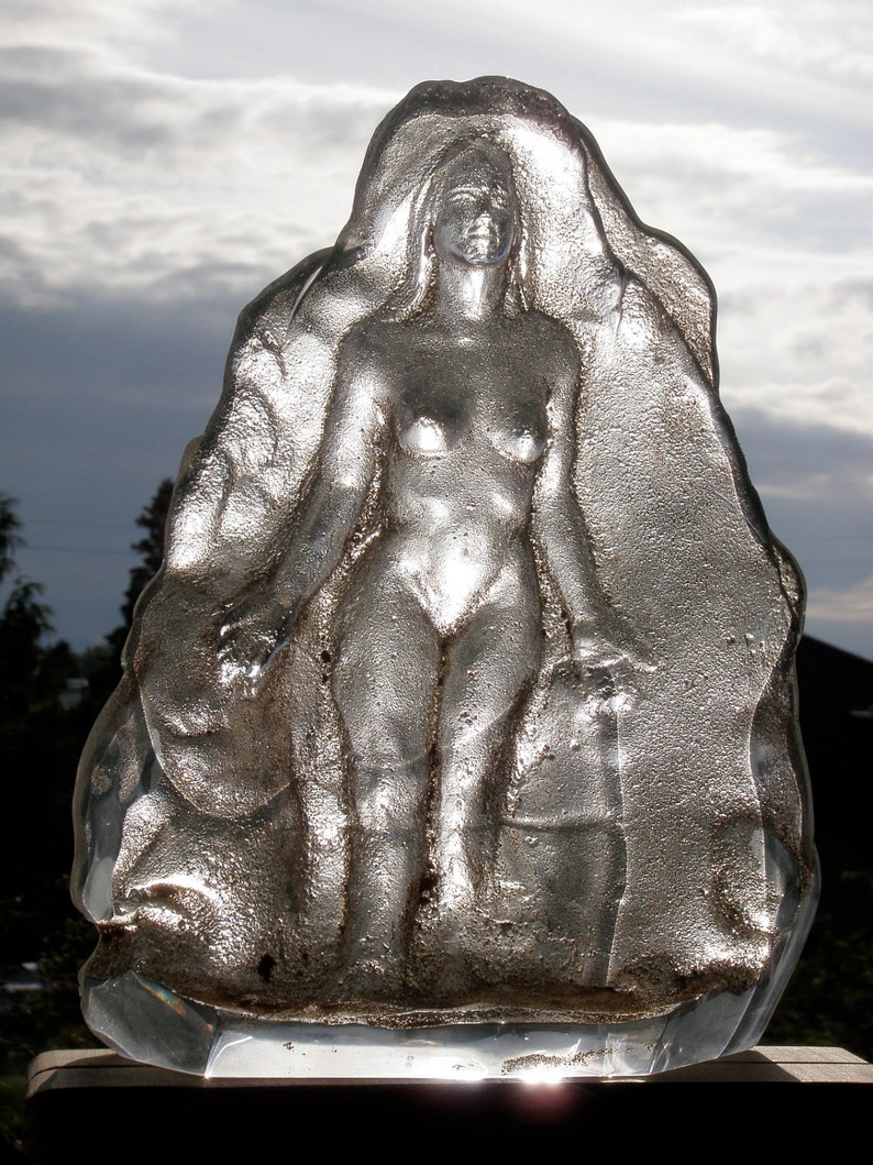 Cast Glass Art Nude Figure Sculpture Goddess Merging With Light, Clear Prism image 2