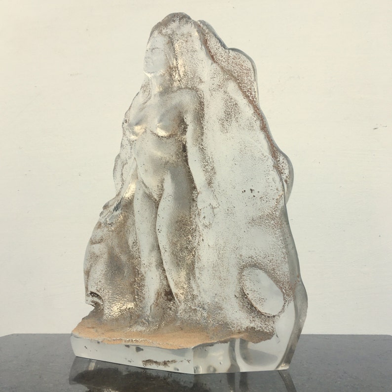 Cast Glass Art Nude Figure Sculpture Goddess Merging With Light, Clear Prism image 1