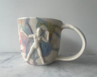 Nude mug handmade bas relief figure sculpture cup marbled colored porcelain ceramic art pottery vessel mature