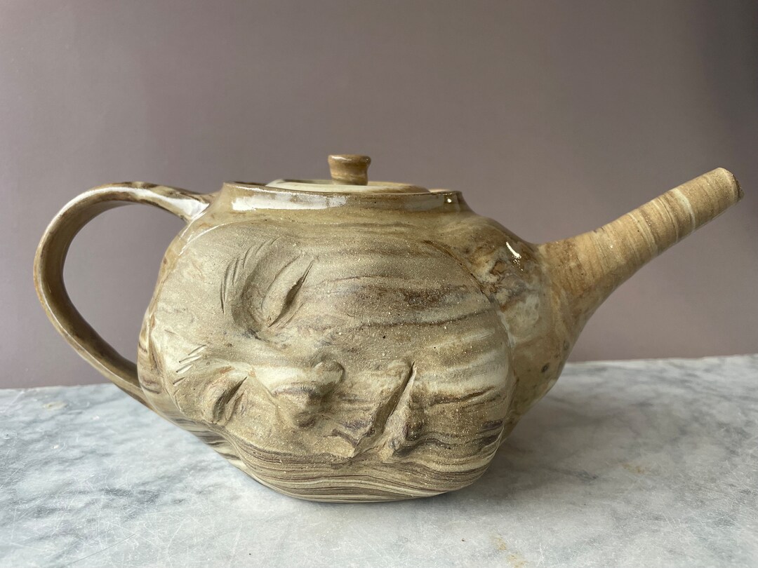 Teapot Face Sculpture Art Pottery Marbled Stoneware Agateware Dream