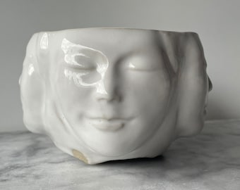 Made to Order Chawan Four Winds Tea Bowl Face Sculpture Cup Buddha Head Wabi Sabi Vessel