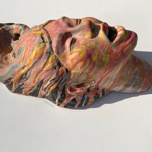 Mouth vase bust wall sculpture colorful marbled porcelain slip painting drips fluid art stoneware statue trophy head ceramic face pottery image 8