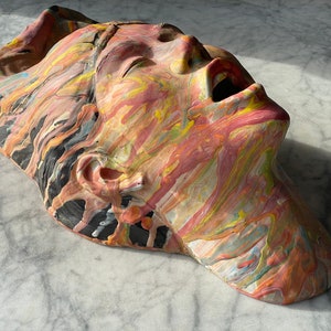 Mouth vase bust wall sculpture colorful marbled porcelain slip painting drips fluid art stoneware statue trophy head ceramic face pottery image 6
