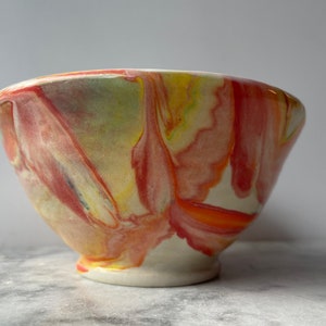 Small bowl marbled drippy colored slip pour painting pottery fluid art ceramics porcelain vessel image 3