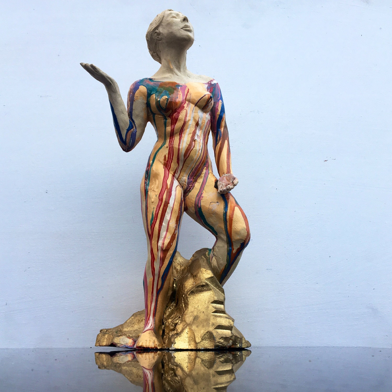 Ceramic Figure Sculpture Nude Woman With Body Paint Drips on picture image