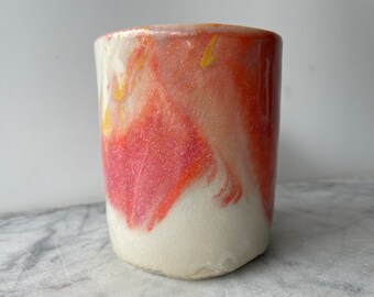 Colorful cup drippy marbled colored slip pottery fluid art ceramics teacup yunomi tumbler vessel