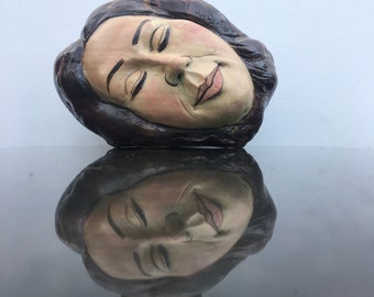 Surreal Art Vase, Dreaming Head Vessel Sculpture, Wabi Sabi Ikebana Face Pot, Sleeping Goddess