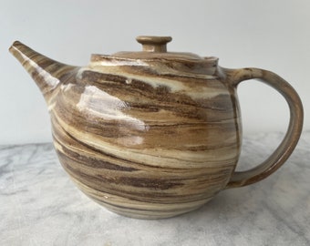 Marbled Jupiter teapot, clear glazed agateware ceramic pottery vessel