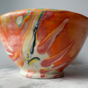 Small bowl marbled drippy colored slip pour painting pottery fluid art ceramics porcelain vessel image 5