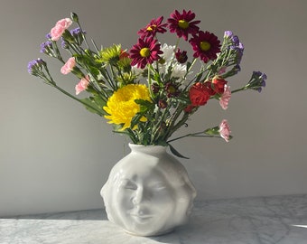 Face Vase Four Winds Centerpiece Vessel Sculpture Head , Wabi Sabi Ikebana Pot