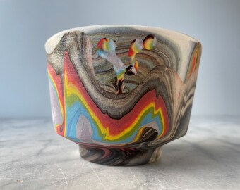 Marbled cup slip pour painting rainbow yunomi vessel full color spectrum porcelain drips pottery teacup