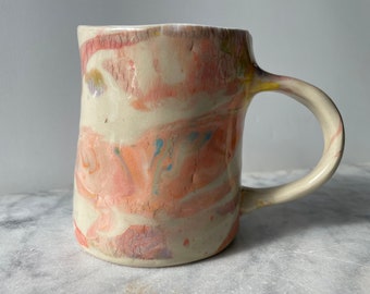 Wabi sabi mug cup teacup marbled colored porcelain on stoneware clay ceramic art pottery rustic earthy textured vessel