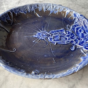 Blue glazed plate buddha meditation textured glaze painting plate, yoga serving art wall hanging pottery platter image 3