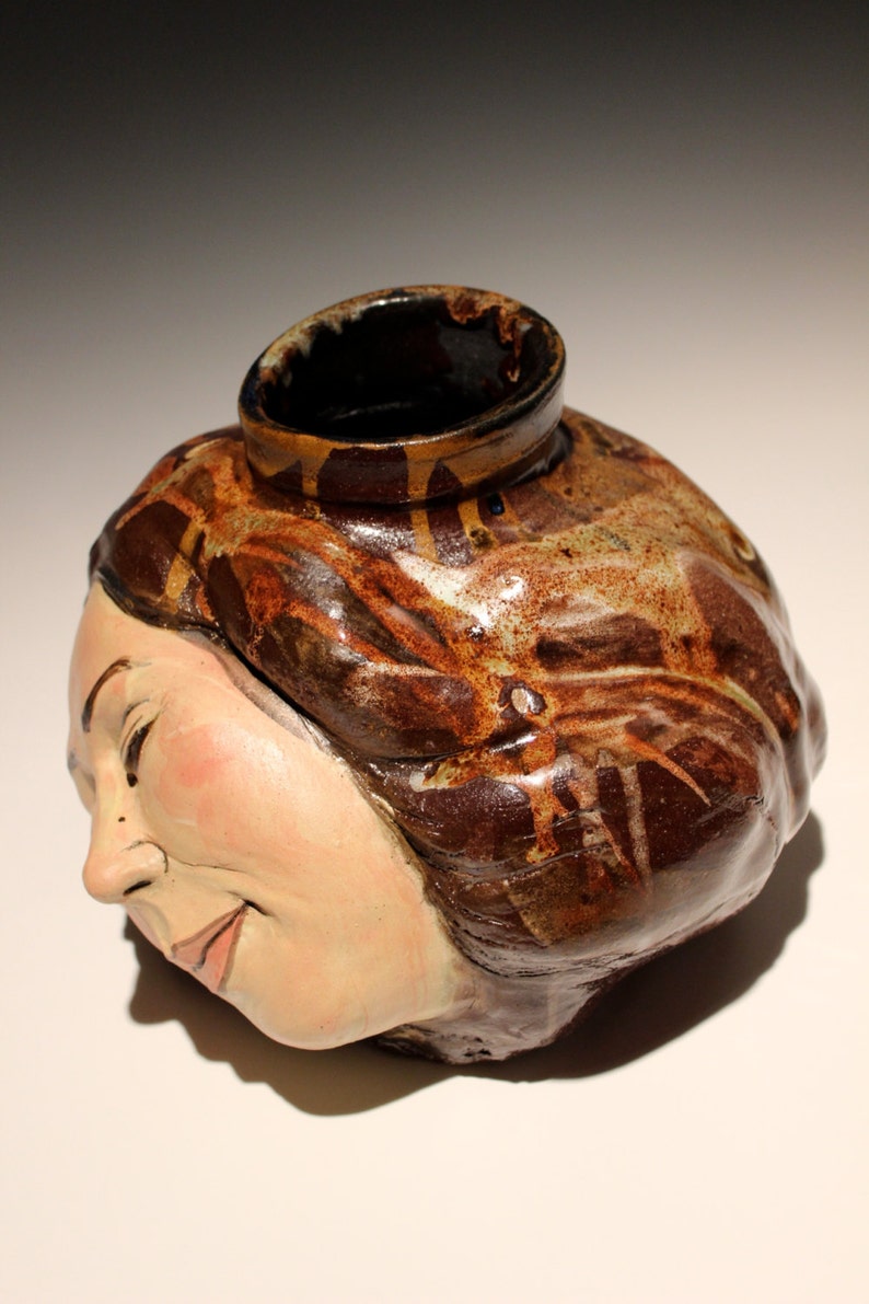 Surreal Art Vase, Dreaming Head Vessel Sculpture, Wabi Sabi Ikebana Face Pot, Sleeping Goddess image 3