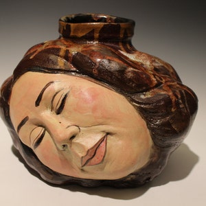 Surreal Art Vase, Dreaming Head Vessel Sculpture, Wabi Sabi Ikebana Face Pot, Sleeping Goddess image 2