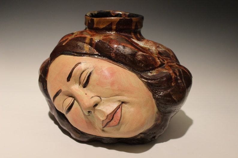 Surreal Art Vase, Dreaming Head Vessel Sculpture, Wabi Sabi Ikebana Face Pot, Sleeping Goddess image 2