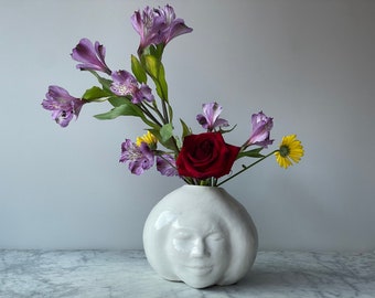 Face Vase Centerpiece Vessel Sculpture Head, Wabi Sabi Ikebana Pottery Bust