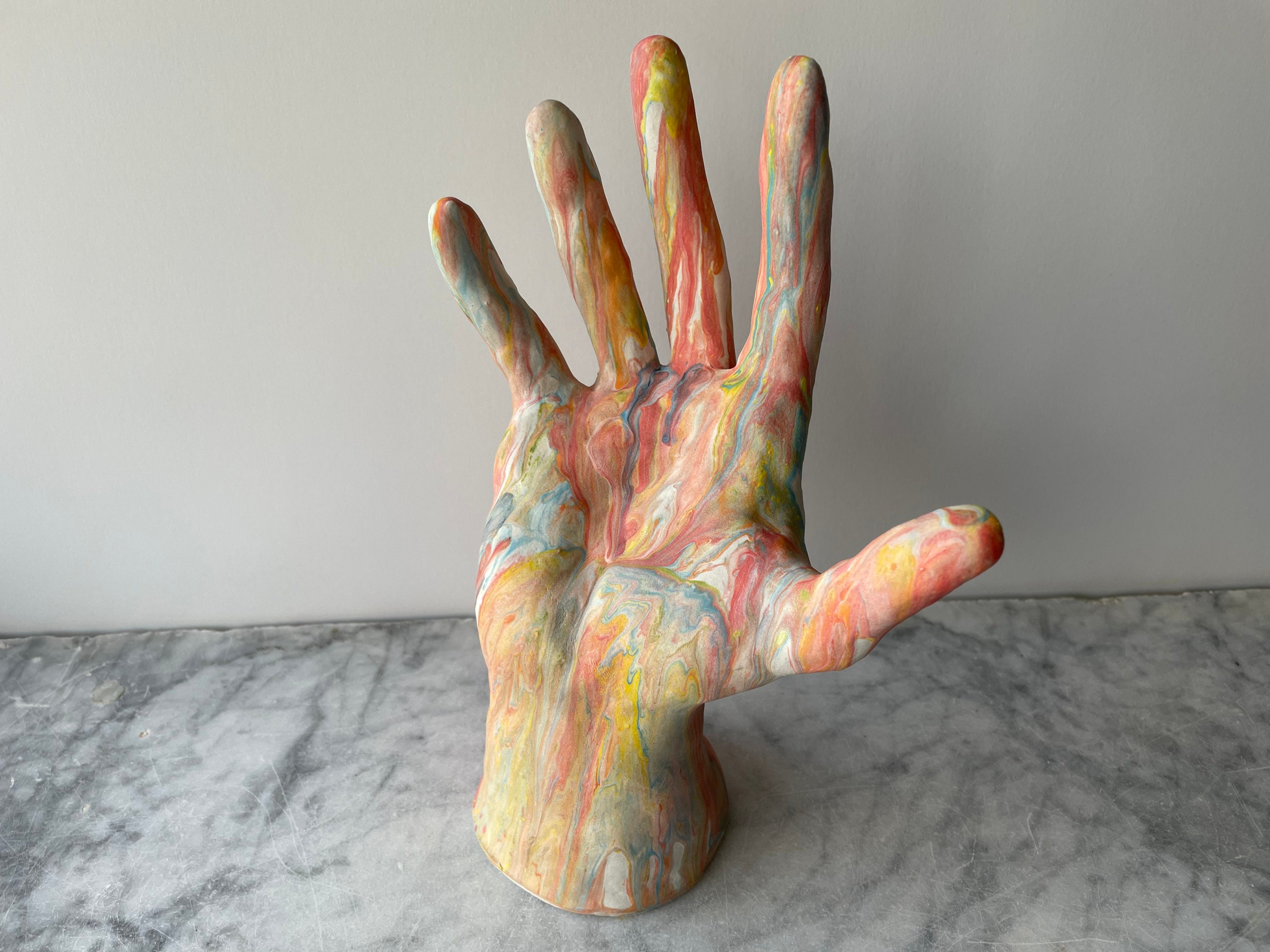 Artists Hand Sculpture Figure Ceramic Art Fragment Rainbow Slip