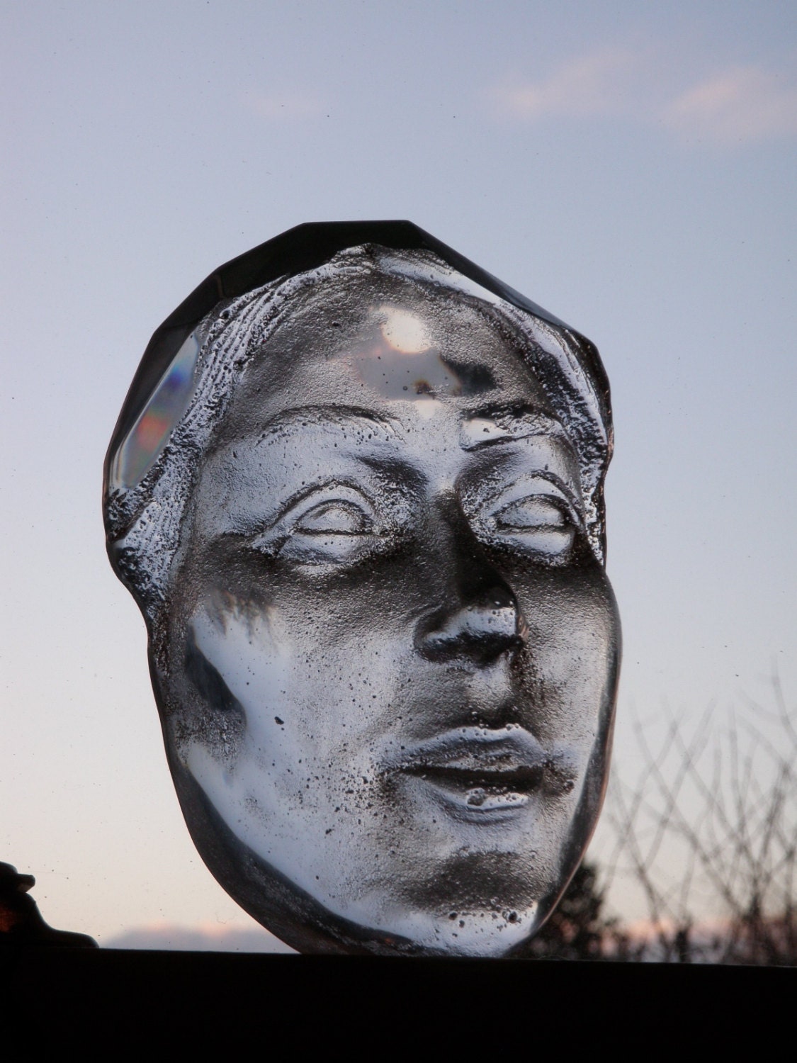 Cast Glass Art Head Prism Face Sculpture A Clear Mind Etsy