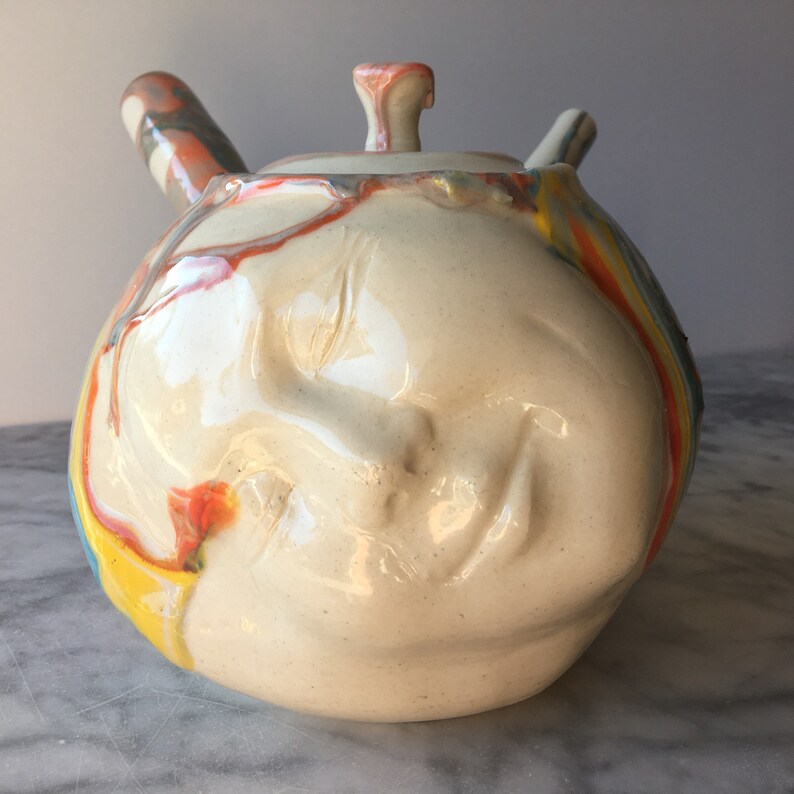 Home Living Teapots Marbled Slip Drips Bust Portrait Surreal Fluid Painting Porcelain Ceramic Art Colorful Face Teapot Dreamer Sculpture Pottery Head Vessel - teapot egg roblox