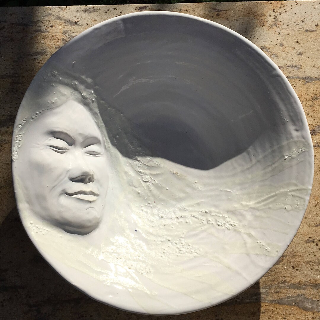 Serving Bowl Face Wall Art Platter Bas Relief Figure Sculpture Large