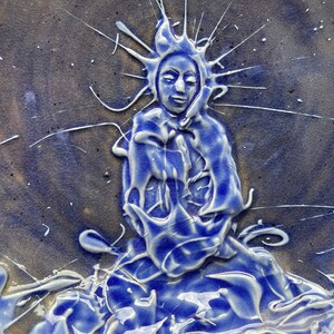 Blue glazed plate buddha meditation textured glaze painting plate, yoga serving art wall hanging pottery platter image 6