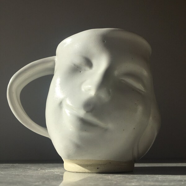 Face Mug Sculpture Cup Blissware Open Mind Pottery Stoneware Head Vessel