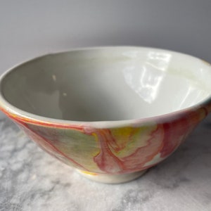 Small bowl marbled drippy colored slip pour painting pottery fluid art ceramics porcelain vessel image 8
